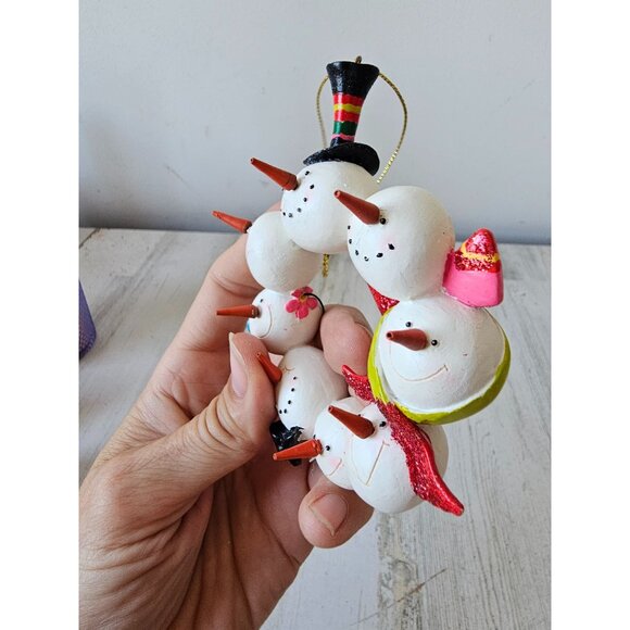 snowman wreath unique ornament top hat Xmas tree glitter - Picture 3 of 8
